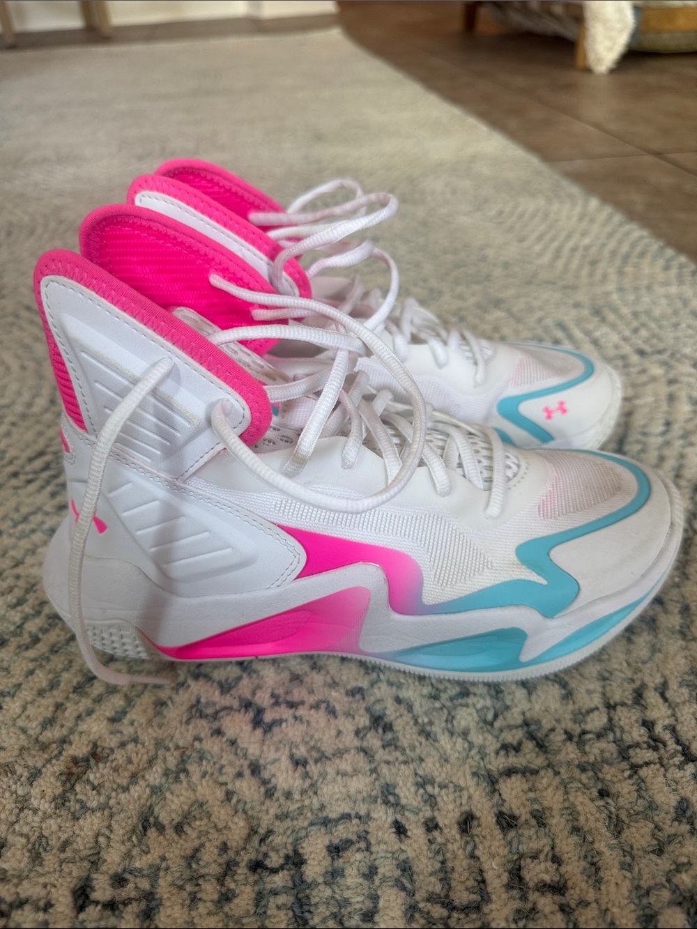 Women's UA Volleyball High-Top Sneakers with Pink & Aqua Accent